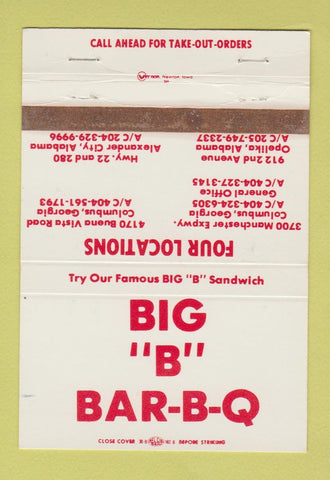 Matchbook Cover - Big B BBQ Columbus GA Opelika AL WEAR 40 Strike