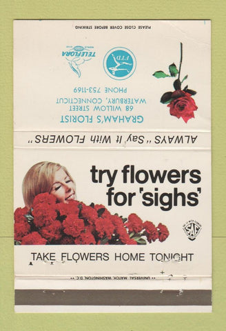 Matchbook Cover - Graham's Flowers Waterbury CT WEAR 40 Strike
