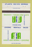 Matchbook Cover - AAA Auto Truck Rentals Atlanta GA WEAR 40 Strike
