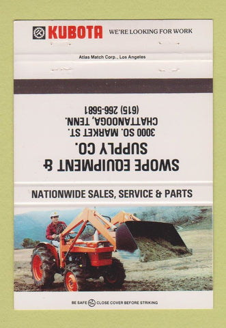 Matchbook Cover - Kubota Tractors Chattanooga TN 40 Strike