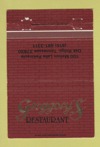 Matchbook Cover - Greggory's Restaurant Oak Ridge TN WEAR 40 Strike