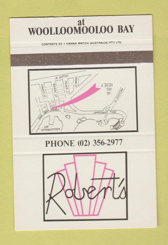 Matchbook Cover - Robert's Woolloomooloo Bay Australia SAMPLE 40 Strike