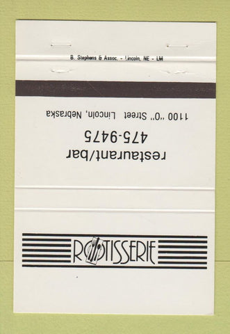 Matchbook Cover - Rotisserie Restaurant Lincoln NE 40 Strike