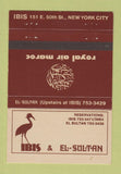 Matchbook Cover - Royal Air Marco Ibis & El Sultan New York City 40 Strike