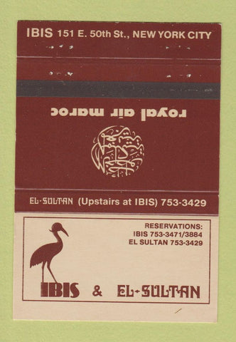 Matchbook Cover - Royal Air Marco Ibis & El Sultan New York City 40 Strike