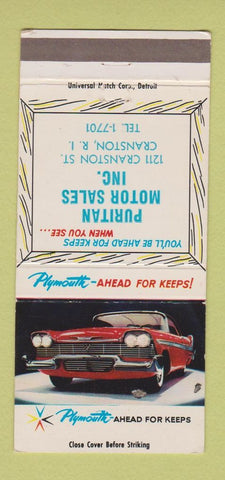 Matchbook Cover - Puritan Plymouth Cranston RI 30 Strike