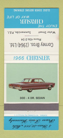 Matchbook Cover - 1966 Chrysler 300 Corney Bros Summerside PEI 30 Strike