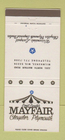 Matchbook Cover - Mayfair Chrysler Plymouth Milwaukee WI 30 Strike