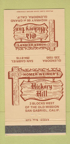 Matchbook Cover - Old Hickory Inn Glendora CA San Gabriel Weimer's 30 Strike