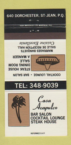 Matchbook Cover - Casa Acapulco Steak St Jean QC 30 Strike