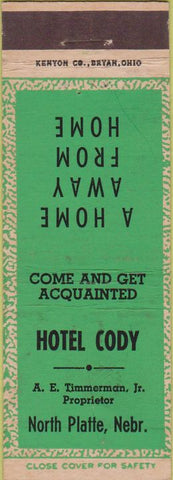 Matchbook Cover - Hotel Cody North Platte NE