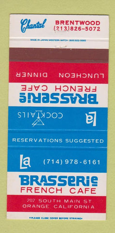 Matchbook Cover - La Brasserie French Cafe Orange CA Brentwood 30 Strike