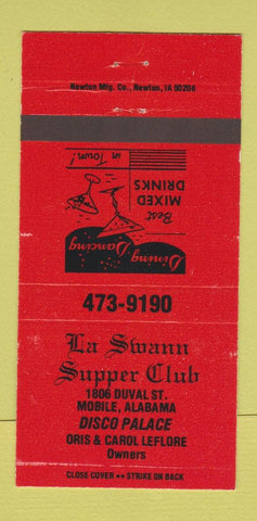 Matchbook Cover - La Swann Supper Club Mobile AL  RED 30 Strike