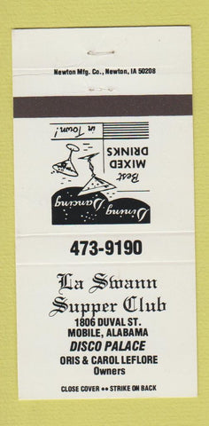 Matchbook Cover - La Swann Supper Club Mobile AL  WHITE 30 Strike