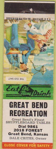 Matchbook Cover - Great Bend KS Recreation  Shuffleboard
