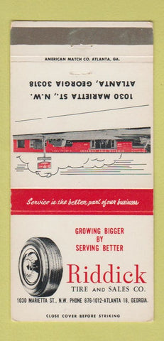 Matchbook Cover - Riddick Tires Atlanta GA Lee Delta McCrary 30 Strike
