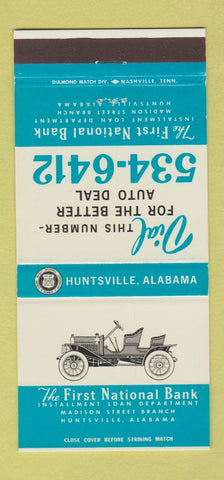 Matchbook Cover - First National Bank Huntsville AL 30 Strike