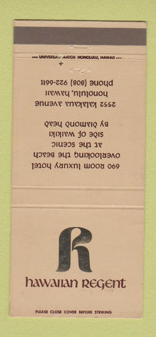 Matchbook Cover - Hawiian Regent Honolulu Hawaii Waikiki 30 Strike