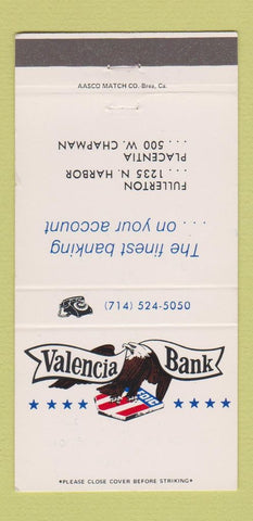 Matchbook Cover - Valencia Bank Fullerto Placentia CA 30 Strike