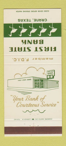 Matchbook Cover - First State Bank Crane TX 30 Strike