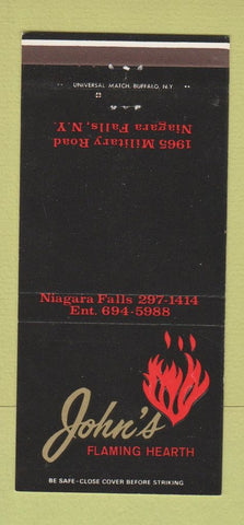 Matchbook Cover - John's Flaming Hearth Niagara Falls NY 30 Strike