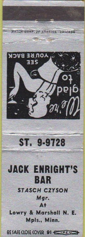 Matchbook Cover - Jack Enright's Bar Minneapolis MN girlie