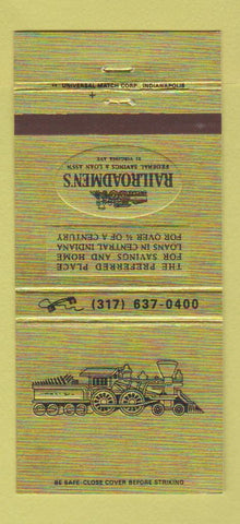 Matchbook Cover - Railroadmen's Savings Indianapolis Greenwood IN 30 Strike