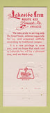 Matchbook Cover - Lakeside Inn Limerick PA lobster 30 Strike