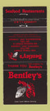 Matchbook Cover - Bentley's Toronto ON Seafood Restaurant 30 Strike
