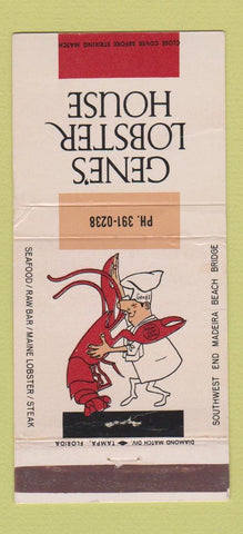 Matchbook Cover - Gene's Lobster House Madeira Beach FL WEAR 30 Strike