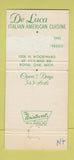 Matchbook Cover - DeLuca Royal Oak MI Italian Restaurant WORN BACK 30 Strike
