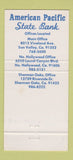 Matchbook Cover American Pacific State Bank Sun Valley CA Sherman Oaks 30 Strike