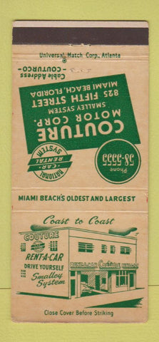 Matchbook Cover - Couture Motors Rentals Miami Beach FL 30 Strike