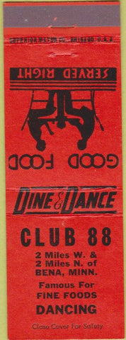 Matchbook Cover - Club 88 Bena MN