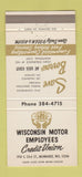 Matchbook Cover - Wisconsin Motor Credit Union Milwaukee WI 30 Strike