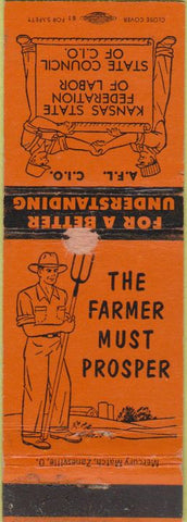 Matchbook Cover - State of Kansas Labor Union Farmer PAPER LOSS