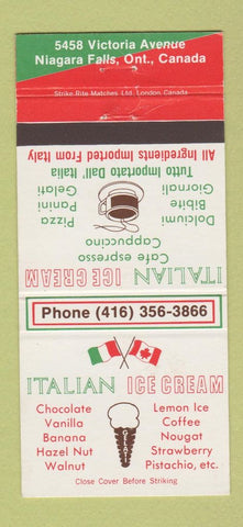 Matchbook Cover - Italian Ice Cream Niagara Falls ON 30 Strike
