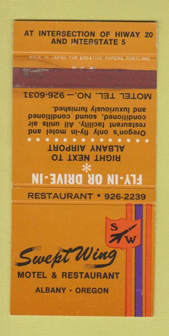 Matchbook Cover - Swept Wing Motel Restaurant Albany OR WEAR 30 Strike
