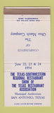 Matchbook Cover - Texas SW Restaurant Show San Antonio TX 1954 30 Strike
