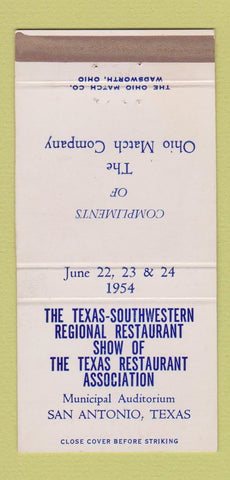 Matchbook Cover - Texas SW Restaurant Show San Antonio TX 1954 30 Strike