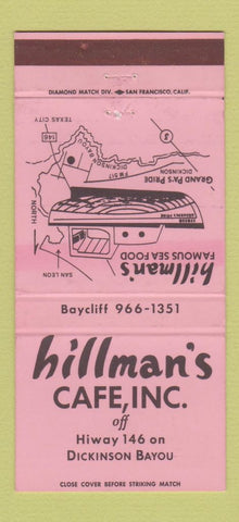 Matchbook Cover - Hillman's Cafe Dickinson Bayou TX 30 Strike