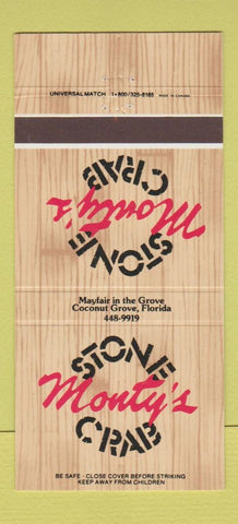 Matchbook Cover - Monty's Stone Crab Coconut Grove FL 30 Strike