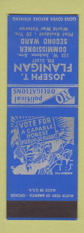 Matchbook Cover - Joseph Flanigan Commissioner Second Ward Flint MI SAMPLE