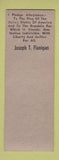 Matchbook Cover - Joseph Flanigan Commissioner Second Ward Flint MI SAMPLE