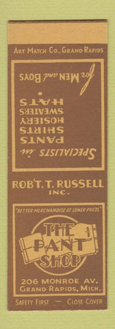Matchbook Cover - The Pant Shop Men's Clothes Grand Rapids MI Art Match SAMPLE