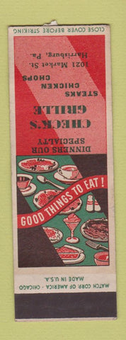 Matchbook Cover - Check's Grille Harrisburg PA WEAR SAMPLE