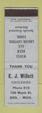 Matchbook Cover - EJ Willett Grocery Sault Ste Marie MI SOO SAMPLE