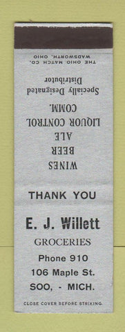 Matchbook Cover - EJ Willett Grocery Sault Ste Marie MI SOO SAMPLE