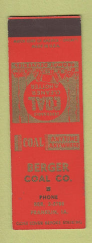 Matchbook Cover - Berger Coal Franklin IA SAMPLE