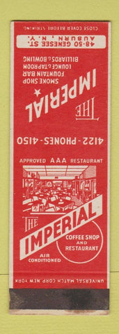 Matchbook Cover - Imperial billiards bowling fountain Auburn NY WEAR SAMPLE